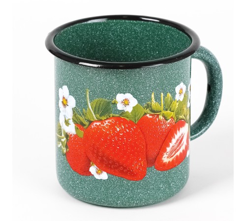 Кружка эмалированная 1 л, Стальэмаль 1с3с, Клубника садовая, изумрудный, с зерном