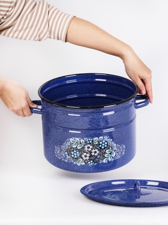 Кастрюля эмалированная 12,5 л, Стальэмаль 1с300с, Голубика, синий, с зерном