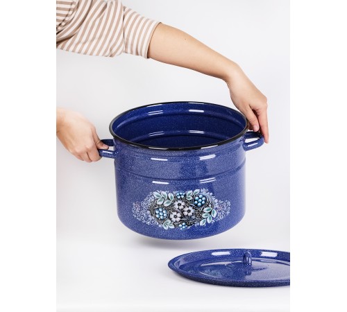 Кастрюля эмалированная 12,5 л, Стальэмаль 1с300с, Голубика, синий, с зерном