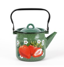 Чайник эмалированный  2 л, Стальэмаль 1с25с, Клубника садовая изумрудный, с зерном
