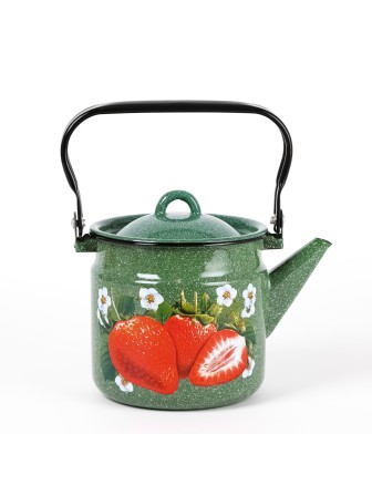 Чайник эмалированный  2 л, Стальэмаль 1с25с, Клубника садовая изумрудный, с зерном