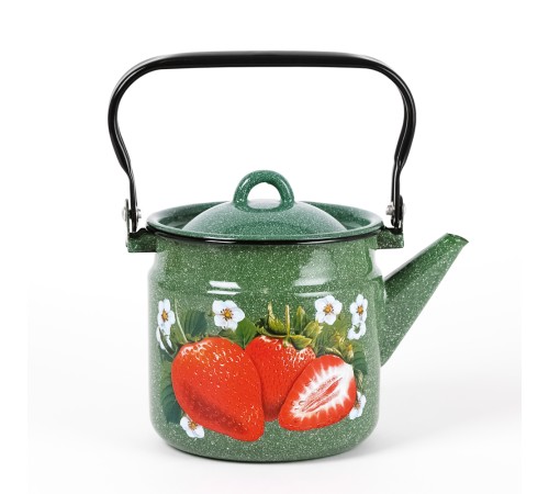 Чайник эмалированный  2 л, Стальэмаль 1с25с, Клубника садовая изумрудный, с зерном