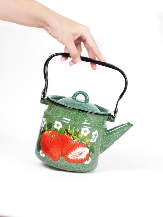 Чайник эмалированный  2 л, Стальэмаль 1с25с, Клубника садовая изумрудный, с зерном