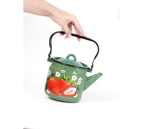 Чайник эмалированный  2 л, Стальэмаль 1с25с, Клубника садовая изумрудный, с зерном