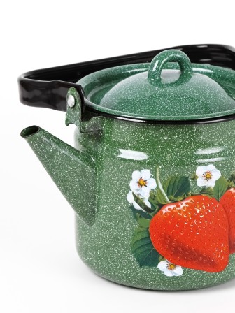Чайник эмалированный  2 л, Стальэмаль 1с25с, Клубника садовая изумрудный, с зерном