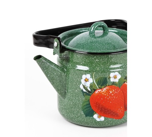 Чайник эмалированный  2 л, Стальэмаль 1с25с, Клубника садовая изумрудный, с зерном
