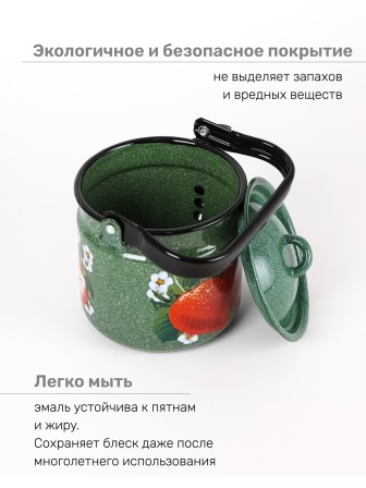 Чайник эмалированный  2 л, Стальэмаль 1с25с, Клубника садовая изумрудный, с зерном