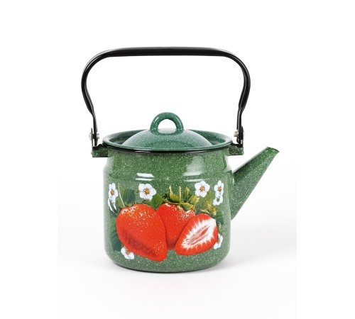 Чайник эмалированный  2 л, Стальэмаль 1с25с, Клубника садовая изумрудный, с зерном