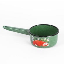 Ковш кухонный эмалированный  1 л, Стальэмаль 1с22с, Клубника садовая изумрудный, с зерном