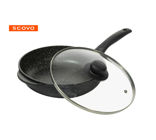 Сковорода Scovo Литая ЛТ-011, 28 см, стеклянная крышка 