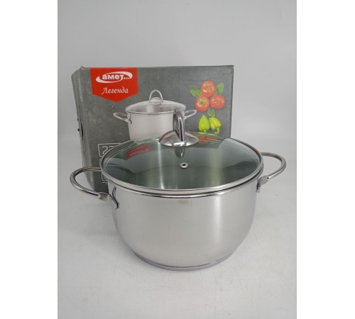 Уценка 25-1477 Кастрюля «Легенда» - 4,0 л, 220 мм, ТРС, КС (стеклянная крышка, зеркальная полировка, прутковые ручк