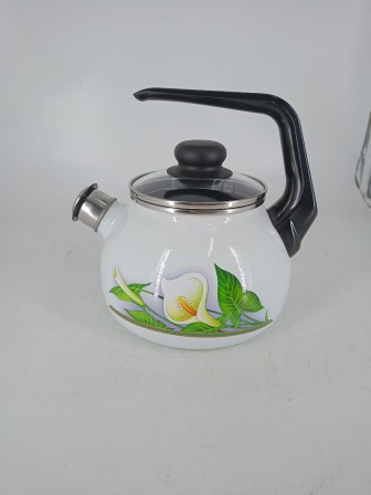 Уценка 25-1811 Чайник эмалированный  2 л, Стальэмаль 4с210я, Каллы белоснежный, со свистком