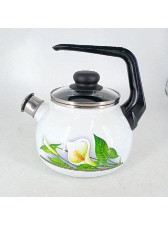 Уценка 25-1811 Чайник эмалированный  2 л, Стальэмаль 4с210я, Каллы белоснежный, со свистком