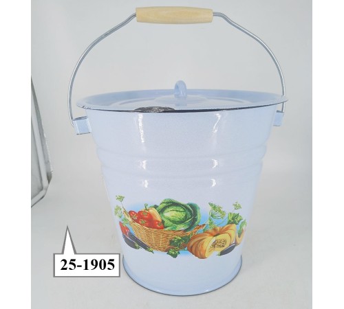 Уценка 25-1905 Ведро эмалированное 12 л, с крышкой, Стальэмаль 1с28с, Урожай, серо-голубой