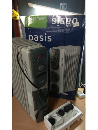 Уценка 23-2864 Масляный радиатор обогреватель электрический Oasis BB-20T для дома дачи с тепловентилятором (2000 Вт, 9 секций), регулируемый термостат напольный с колесиками