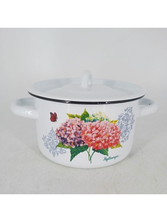 Уценка 25-2059 Кастрюля эмалированная 1,5 л, Стальэмаль 1с15с/1, Розовая гортензия, белоснежный