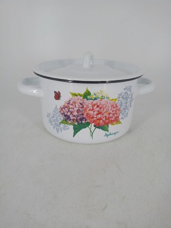 Уценка 25-2059 Кастрюля эмалированная 1,5 л, Стальэмаль 1с15с/1, Розовая гортензия, белоснежный
