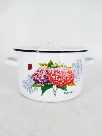 Уценка 25-2100 Кастрюля эмалированная 2,9 л, Стальэмаль 1с16с/1, Розовая гортензия, белоснежный