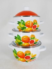 Уценка 25-2265 Набор кастрюль эмалированных (2 л, 3 л, 4 л) л, Стальэмаль 6КН021М, Orange, белоснежный