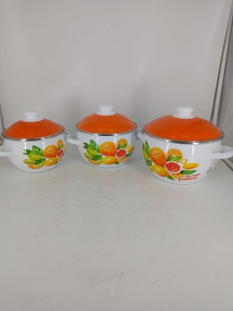 Уценка 25-2265 Набор кастрюль эмалированных (2 л, 3 л, 4 л) л, Стальэмаль 6КН021М, Orange, белоснежный