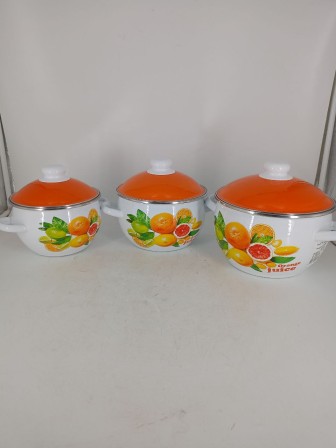 Уценка 25-2265 Набор кастрюль эмалированных (2 л, 3 л, 4 л) л, Стальэмаль 6КН021М, Orange, белоснежный