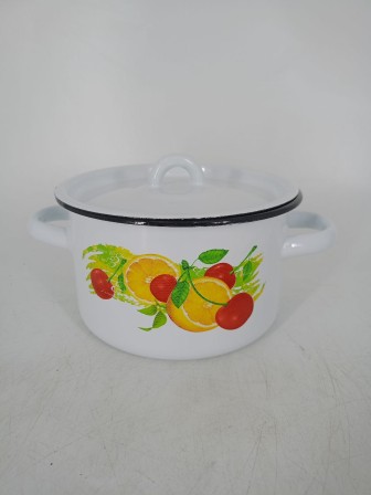 Уценка 25-2382 Набор кастрюль эмалированных (1,5 л, 2,9 л, 4,5 л, 3,5 л) л, Стальэмаль 1с142, Фрутта, белоснежный