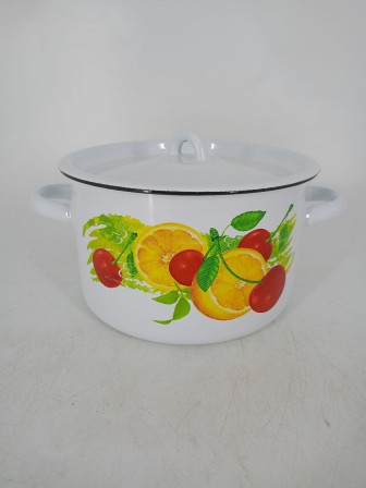 Уценка 25-2382 Набор кастрюль эмалированных (1,5 л, 2,9 л, 4,5 л, 3,5 л) л, Стальэмаль 1с142, Фрутта, белоснежный