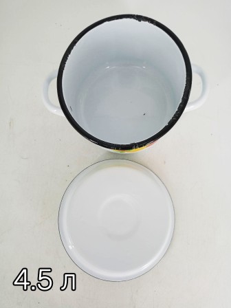 Уценка 25-2246 Набор кастрюль эмалированных (1,5 л, 2,9 л, 4,5 л, 3,5 л) л, Стальэмаль 1с142, Фрутта, белоснежный