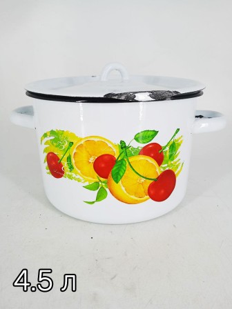 Уценка 25-2246 Набор кастрюль эмалированных (1,5 л, 2,9 л, 4,5 л, 3,5 л) л, Стальэмаль 1с142, Фрутта, белоснежный