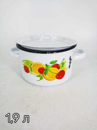 Уценка 25-2246 Набор кастрюль эмалированных (1,5 л, 2,9 л, 4,5 л, 3,5 л) л, Стальэмаль 1с142, Фрутта, белоснежный