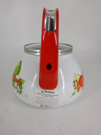 Уценка 25-0342 Чайник Perfecto Урожай эмалированный, 2,2 л, стеклянная крышка