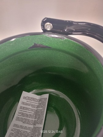 Уценка 25-2219 Чайник эмалированный  3,5 л, Стальэмаль 2с26, без рисунка изумрудный, с зерном