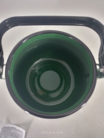 Уценка 25-2219 Чайник эмалированный  3,5 л, Стальэмаль 2с26, без рисунка изумрудный, с зерном