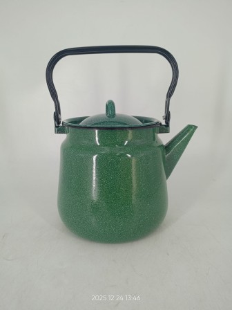 Уценка 25-2219 Чайник эмалированный  3,5 л, Стальэмаль 2с26, без рисунка изумрудный, с зерном