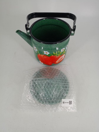 Уценка 26-0422 Чайник эмалированный  2 л, Стальэмаль 1с25с, Клубника садовая изумрудный, с зерном