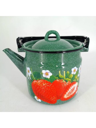 Уценка 26-0422 Чайник эмалированный  2 л, Стальэмаль 1с25с, Клубника садовая изумрудный, с зерном