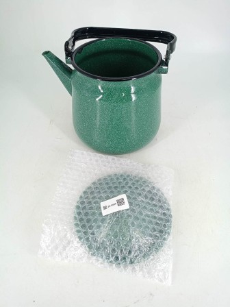 Уценка 26-0606 Чайник эмалированный  3,5 л, Стальэмаль 2с26, без рисунка изумрудный, с зерном