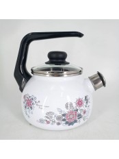Уценка 26-0609 Чайник эмалированный  2 л, Стальэмаль 4с210я, Весенний романс белоснежный, со свистком
