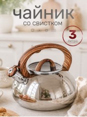 VETTA Чайник стальной 3.0л "Ива" зеркальный, стеклянная крышка, индукция