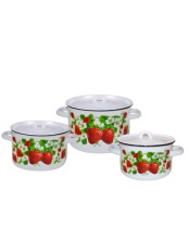 Набор кастрюль эмалированных (1,5 л, 2,9 л, 4,5 л) л, Стальэмаль 1с33, Клубничная поляна, белоснежный