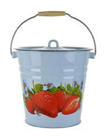 Ведро эмалированное 12 л, с крышкой, Стальэмаль 1с28с, Клубника садовая, серо-голубой