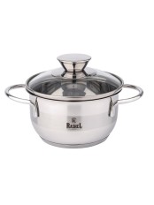 Кастрюля RASHEL Мини R-480м 1,2 л из нержавеющей стали со стекл. кр., 14х8 см