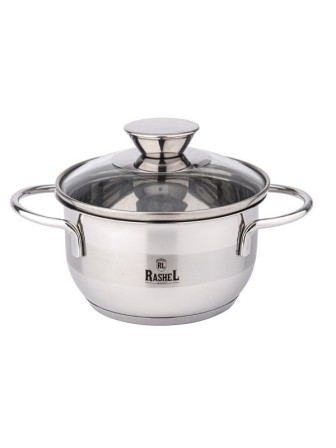 Кастрюля RASHEL Мини R-480м 1,2 л из нержавеющей стали со стекл. кр., 14х8 см