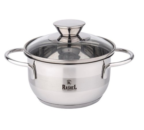 Кастрюля RASHEL Мини R-480м 1,2 л из нержавеющей стали со стекл. кр., 14х8 см