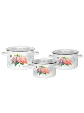 Набор кастрюль эмалированных (1,5 л, 2,9 л, 4,5 л) л, Стальэмаль 1с33, Розовая гортензия, 