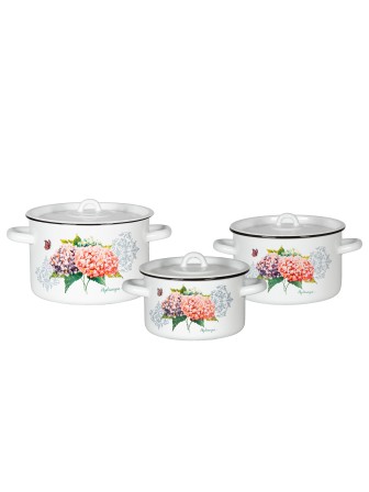 Набор кастрюль эмалированных (1,5 л, 2,9 л, 4,5 л) л, Стальэмаль 1с33, Розовая гортензия, 