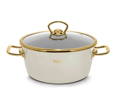 Кастрюля RASHEL Grand R0920 2,6л эмаль, ст.крышка, ручка золото; кремовый, индукция