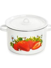 Кастрюля эмалированная 7 л, Стальэмаль 1с18с, Клубника садовая, белоснежный