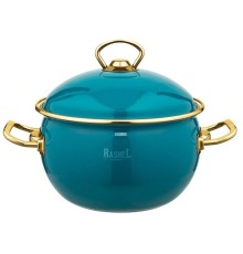 Кастрюля RASHEL PREMIUM R1418 3л, эмаль, эмал.крышка, ручки золото, бирюзовый, индукция