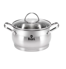 Кастрюля RASHEL Катрин R-21А 2,1л из нержавеющей стали со стекл. кр., 16х10 см, индукция